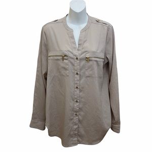 Calvin Klein Roll-Tab Blouse Split Neckline